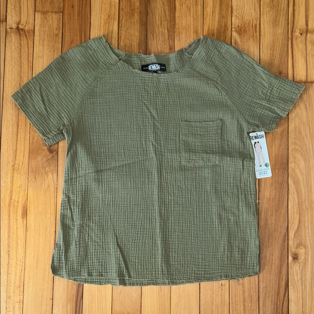 NWT Rewash Olive Green Gauze Crepe Top
